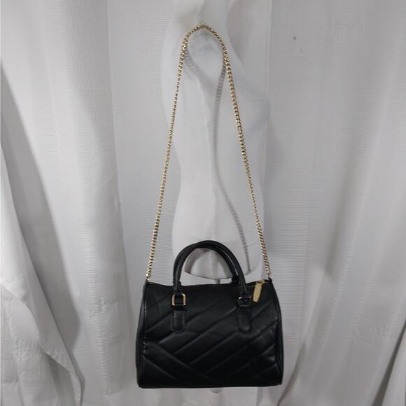 NWOT! HALSTON! BLACK QUILTED VEGAN LEATHER, GOLD HARDWARE SHOULDER BAG, HANDBAG! - Picture 8 of 16